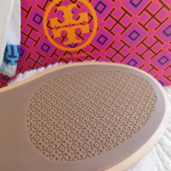 New Tory Burch Aspen Shearling sandals Sea Shell pink crystal embellished slides - Picture 13 of 16